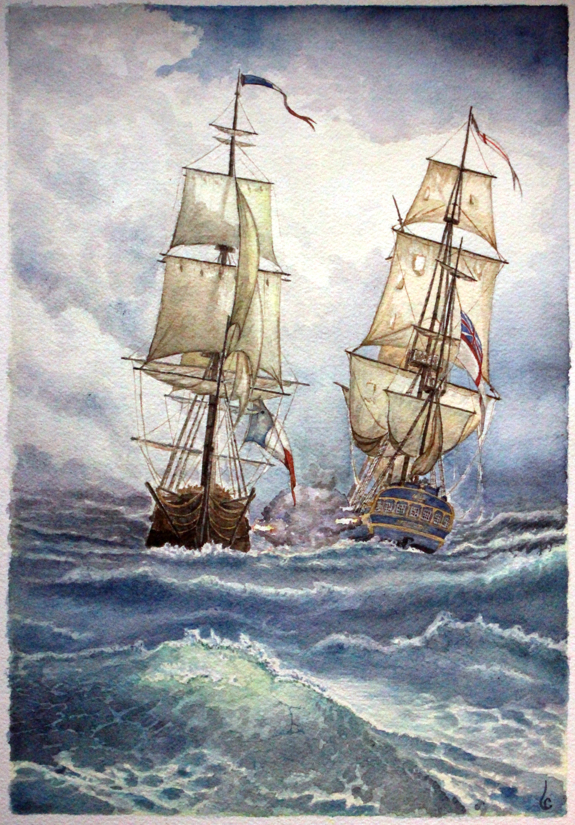 Bataille navale (croquis aquarelle)